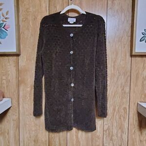 Ball of Cotton Vintage Hand Loomed Chocolate Brown Cardigan Sweater Size Large